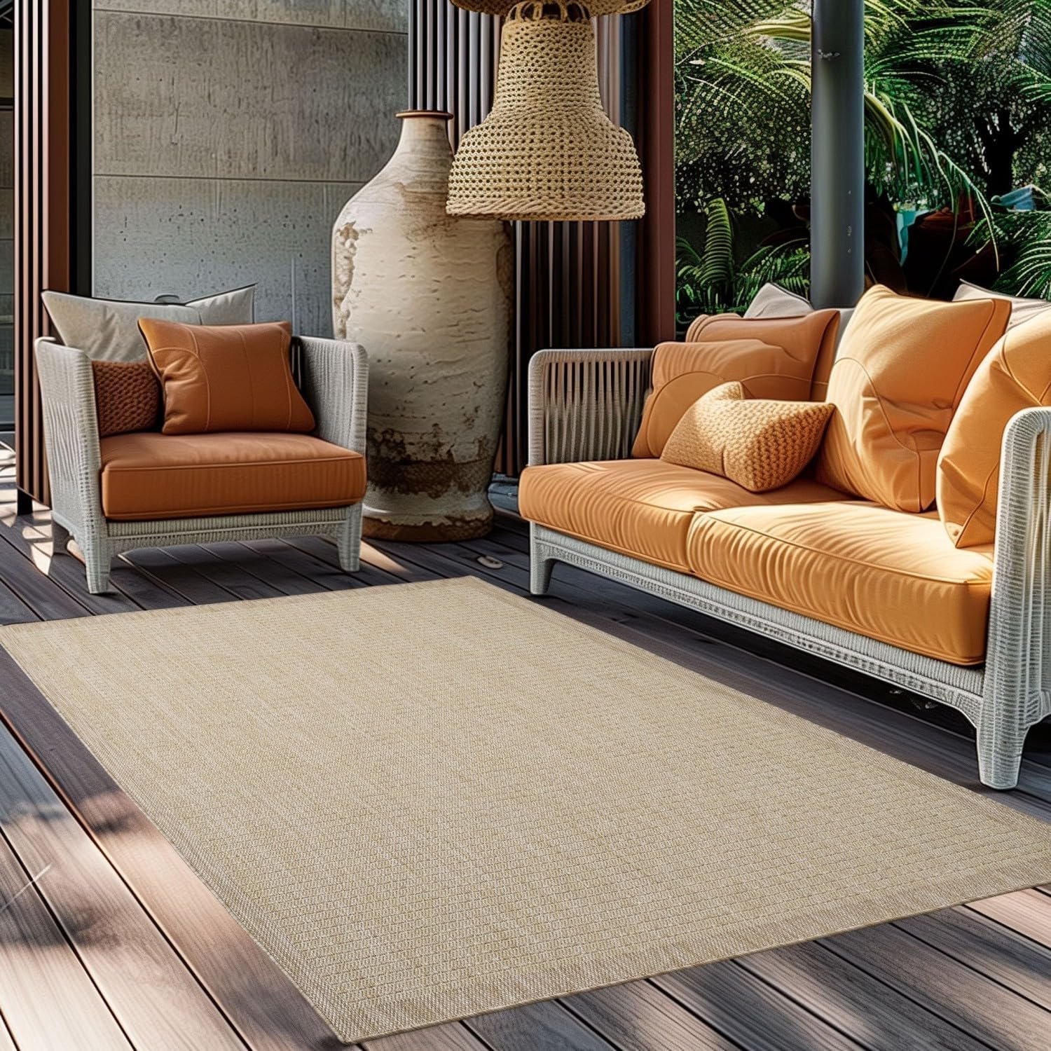 Buiten- en terraskleden Beige 120x170 cm Duurzaam, effen buitenkleed voor terras, balkon, keuken, binnen- en buitengebruik, 3 mm
