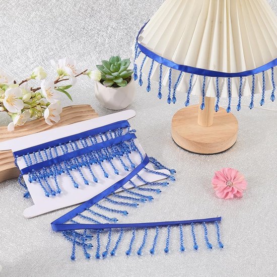 2,2 Yards Blauwe Kralen Fringe Trim 6 cm Acryl Crystal Drop Kwastje Lint Kralen Trim Kwastje Voor Vrouwen Naaien Gordijn Lamp Schaduw DIY Dans Kostuums Jurk Kleding Bruiloft Decoratie — afbeelding 2