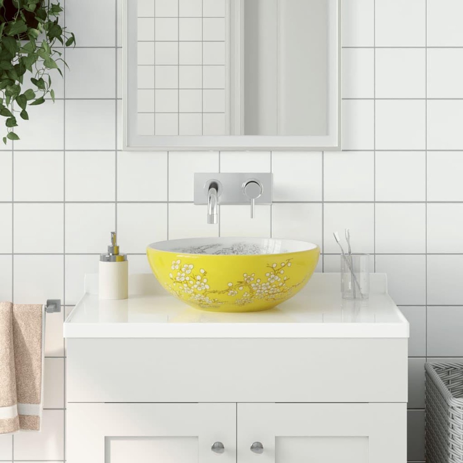 Wit en geel rond Ø41x14 cm keramiek
