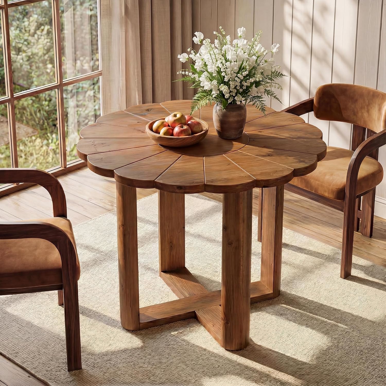 Eettafel massief hout 80cm landhuis bloemenpatroon voor 2-4
