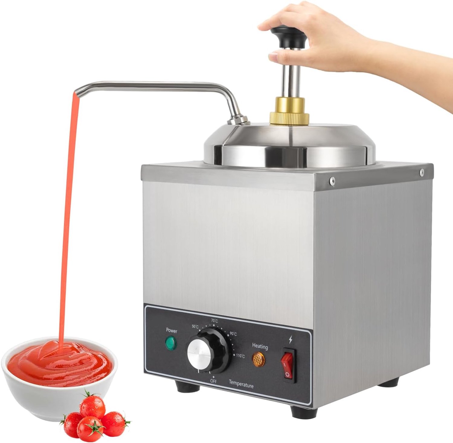Saus, 650 W, 2 l, chocoladedispenser met pomp, sausdispenser, 2,1 Qt enkele sauswarmer, chocoladedispenser, warm voor chocolade, room, sojasaus, temperatuur 30-110 °C
