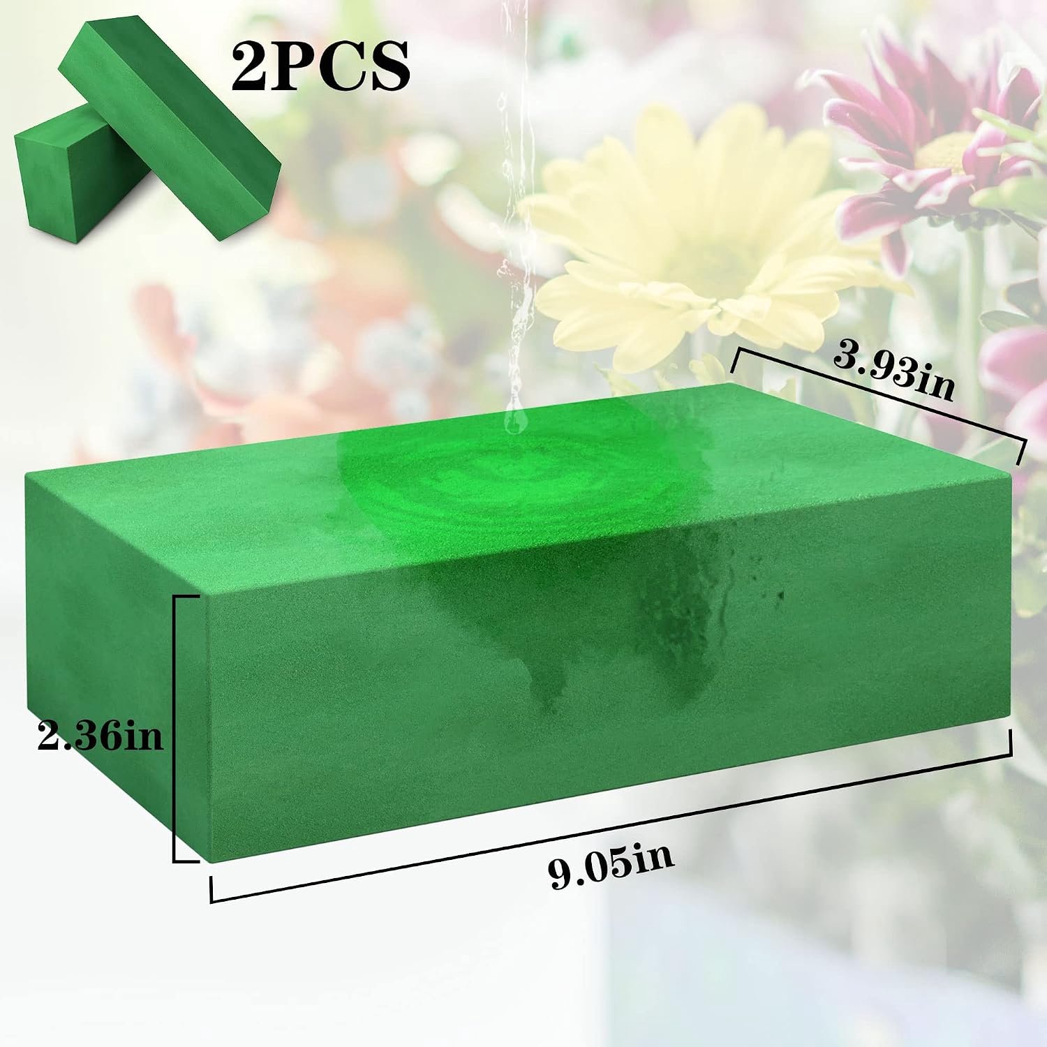 Set van 2 grote bloemenschuimblokken voor verse en kunstbloemen (9" L x 4" W), natte bloemist schuimblokken voor bruiloft vakantie decoraties (2 stuks)
