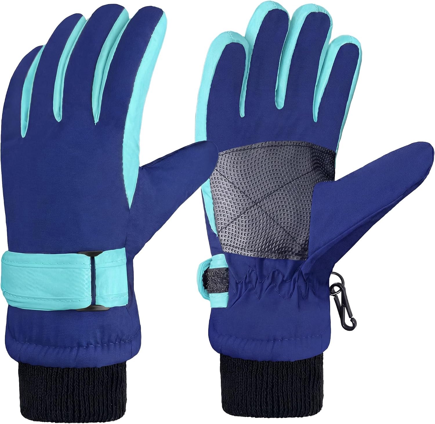 HisKes Antislip skihandschoenen – Winterhandschoenen voor kinderen – Skihandschoenen voor jongens en meisjes – Met clips tegen verlies – Waterdicht & winddicht – Cadeau voor kinderen – Geschikt voor skiën & buitensporten Blauw
