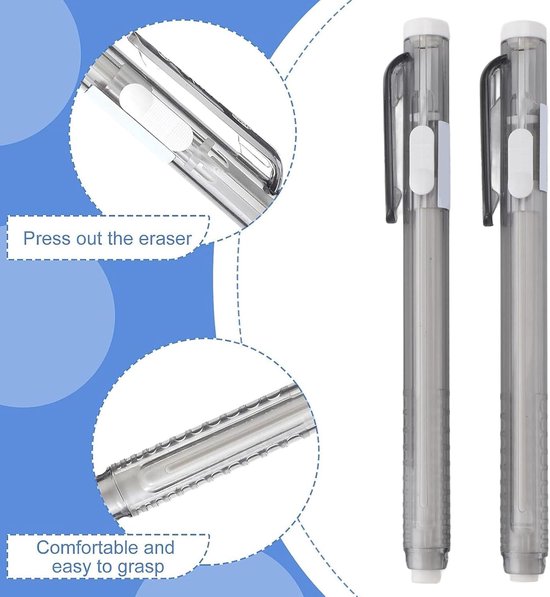 Mechanische gumpen en vullen set 2 intrekbare gumpennen met 10 gum navullingen voor schoolkantoor studenten leraren ingenieurs duurzaam plastic rubber 13,5 cm 5.3in — afbeelding 5
