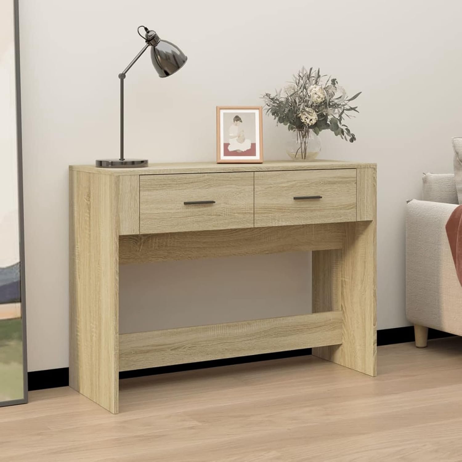 Consoletafel, bijzettafel, gangtafel, dressoir, opbergtafel, wandtafel, kaptafel, make-uptafel, Sonoma-eiken, 100 x 39 x 75 cm, houtmateriaal