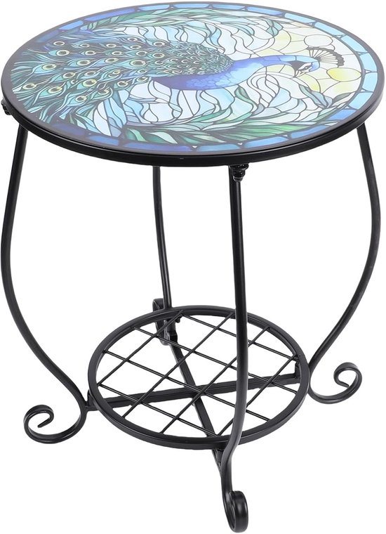 Ronde bijzettafel, ijzeren decoratieve patio-accenttafel, buitensalontafel voor tuinbalkon, binnen en buiten (B) — afbeelding 4