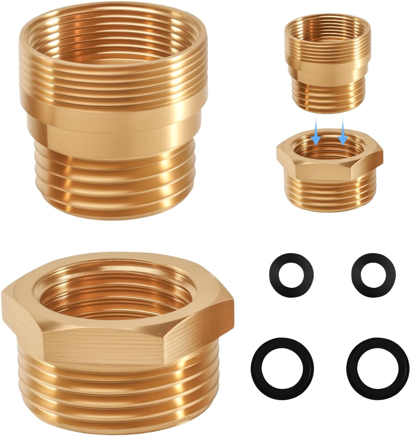 Kraanadapterset, M20 naar M24 buitendraad, kraanadapter en verloopstuk 3/4 inch AG naar 1/2 inch IG, wateraansluiting schroefdraadadapter met 4 afdichtingen, voor wastafel en keukenkraan