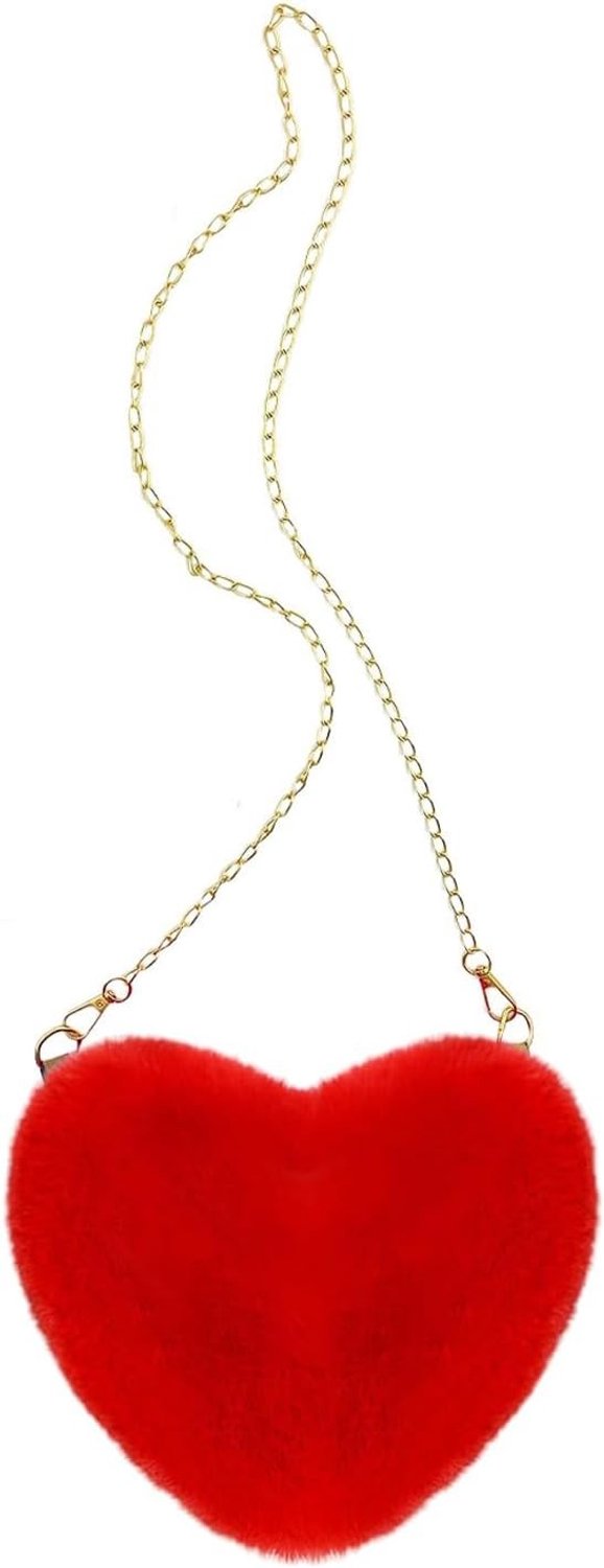 Schattige Rode Hart Plush Schoudertas - Zachte Fluffy Crossbody Handtas met Verwijderbare Ketting voor Vrouwen en Meisjes, Perfect voor Dagelijks Gebruik en Buitenactiviteiten
