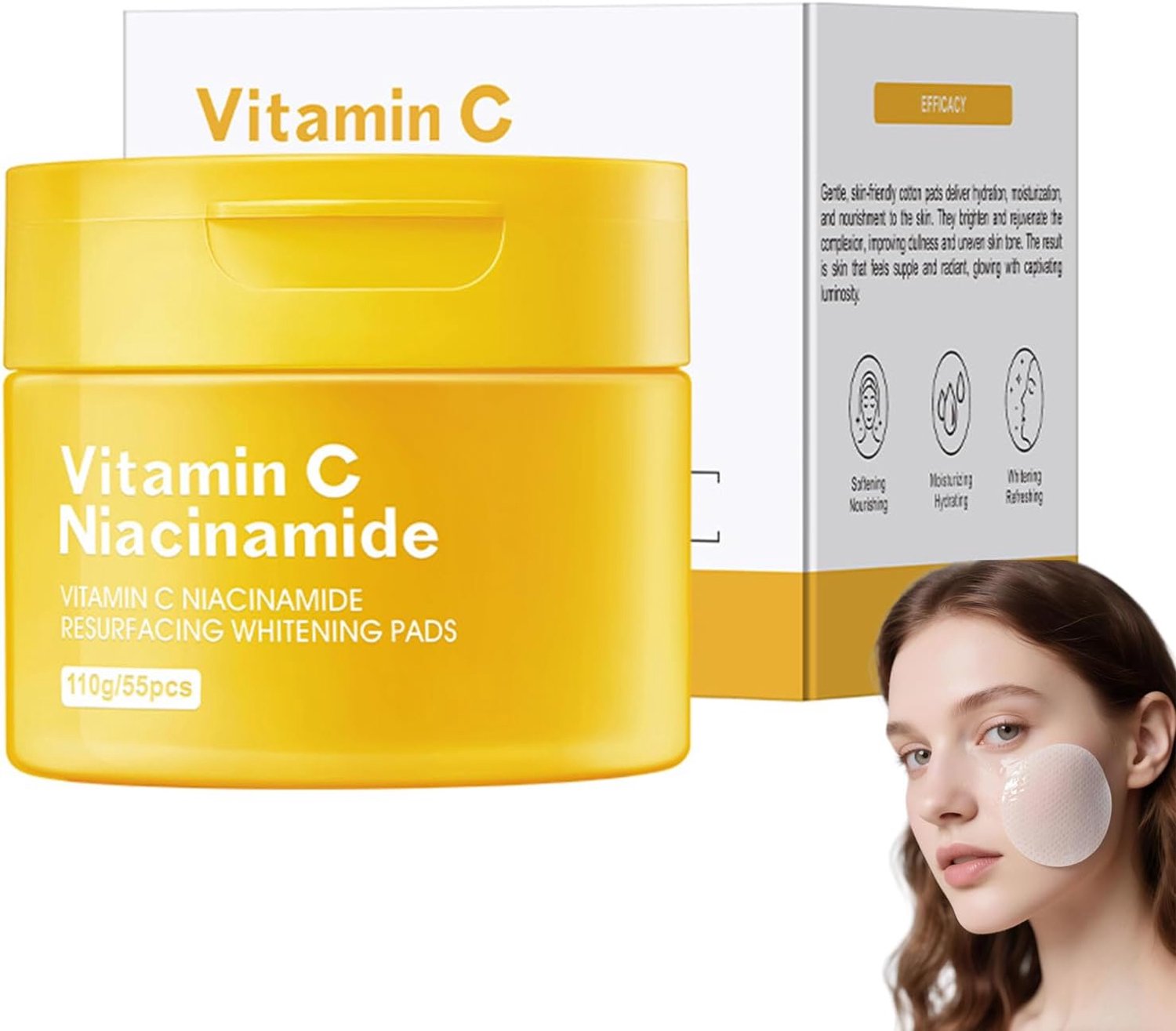 Katoen met vitamine C en niacinamide, hydraterende en verhelderende tonerpads, make-up voorbereidingsbasis, 55 wattenschijfjes voor 110 g