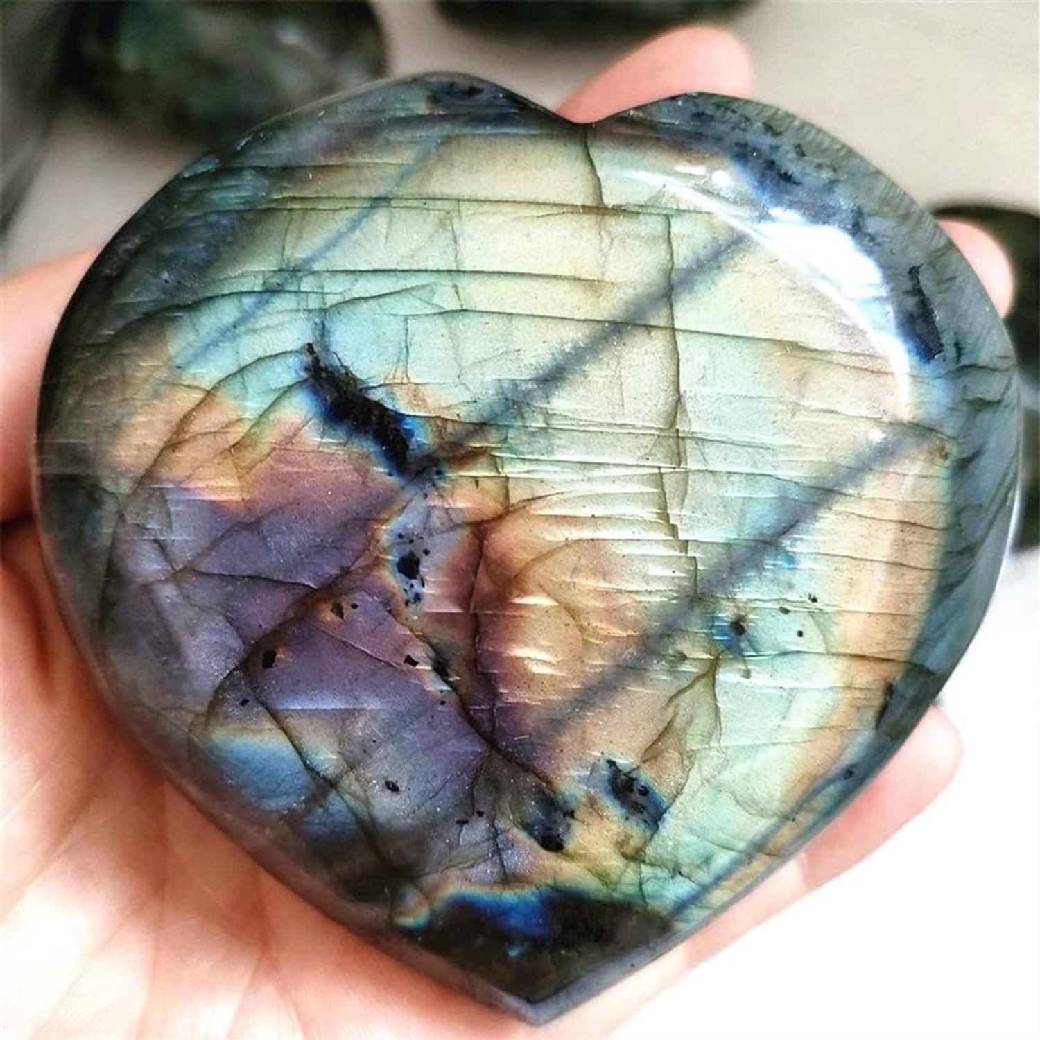 Meditatie huis 150-400g Grote Natuurlijke Labradoriet Hart Maansteen Crystal Hart Healing Geschenken Woondecoratie (Maat : 200g)