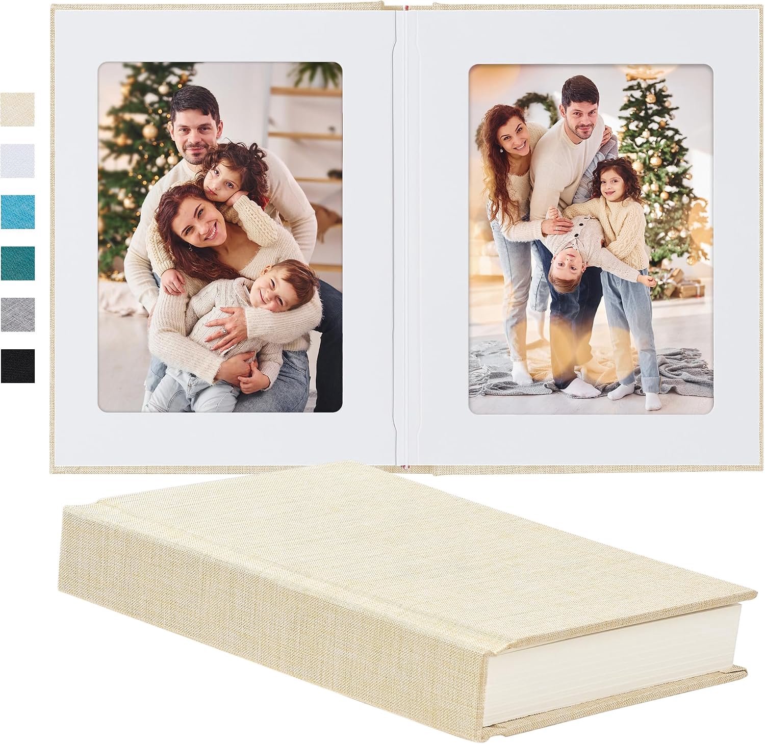 Fotoalbum 5x7 met schrijfruimte linnen omslag 5x7 fotoalbum boek bevat 30 foto's, ideaal voor bruiloft themaalbum en babyfotoalbums (beige, 30 zakken)