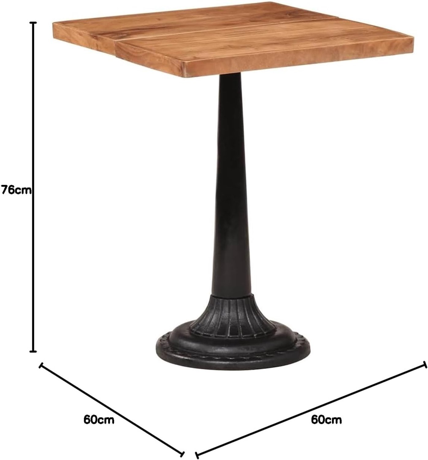 Keukentafel, bistrotafel, 60 x 60 x 76 cm, van massief hout met gietijzeren frame voor stabiele opbergruimte in de woonkamer