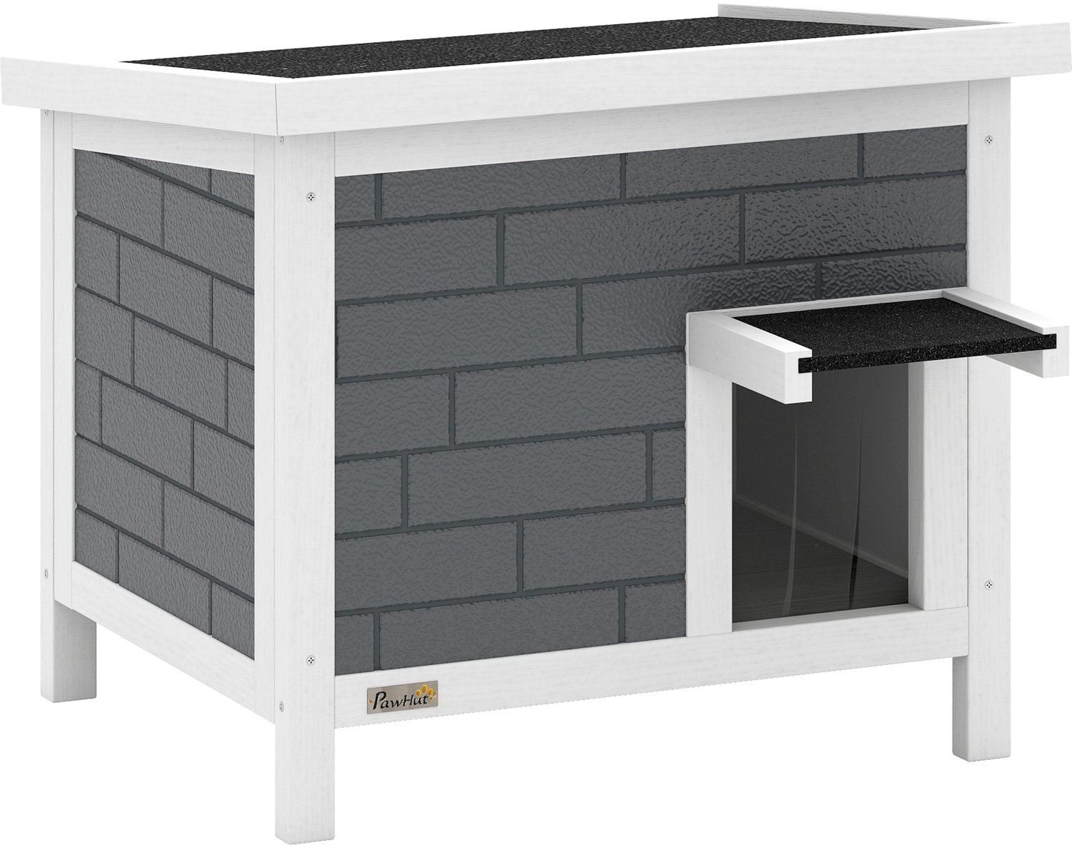 Pawona Kattenhuis - Weerbestendig met asfaltdak en aluminium isolatie - 61 x 51 x 53,5 cm - Wit/Zwart/Grijs