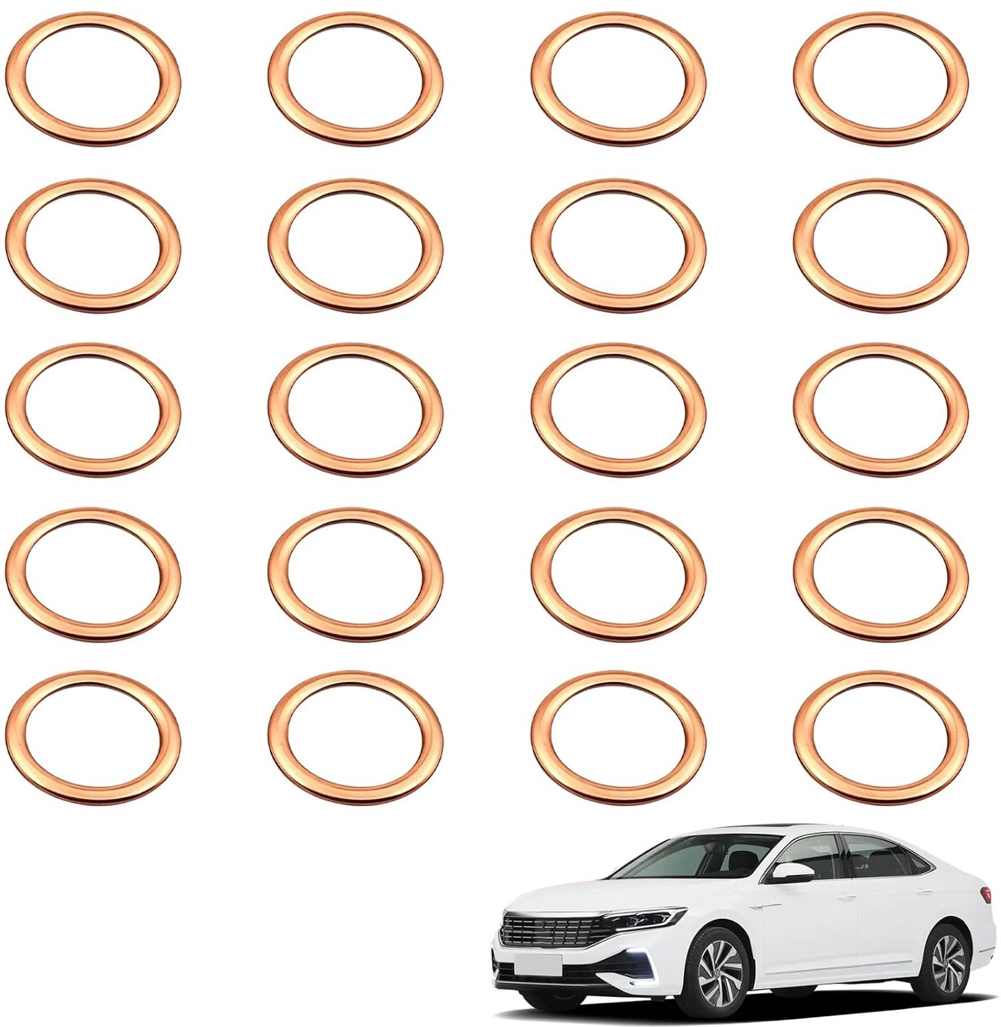 20 stuks koperen afdichtringen voor olieafvoerschroef, 16 x 22 x 2 mm afdichtingsset, corrosie- en hittebestendige koperen ringen, universele afdichtringen voor motorolieverversing en reparatie