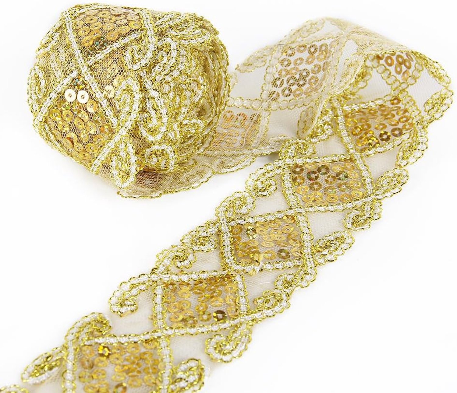 Pailletten Kant Mesh Trim Kant Lint Applique Naaien Craft Supplies 10 Yards voor Kleding Gordijn Tafel Runner Maken Decoreren Goud