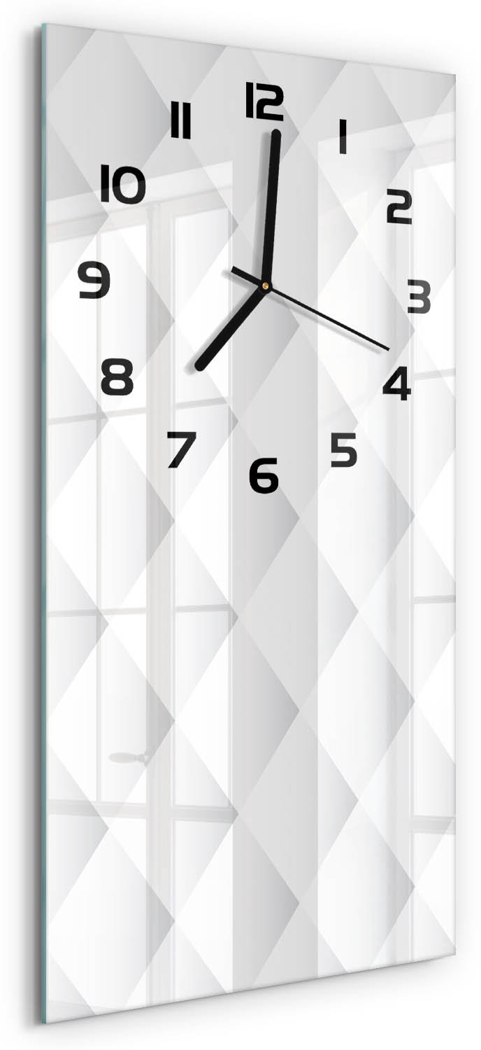 Tulup Wandklok - Vierkanten Achtergrond Klok Glas Met Opdruk - 30x60 cm - Wit Moderne Wandklok Glas - Zwarte handen - Rechthoekige Klok - Decoratieve Glazen Klok - Glazen Wandklok Design