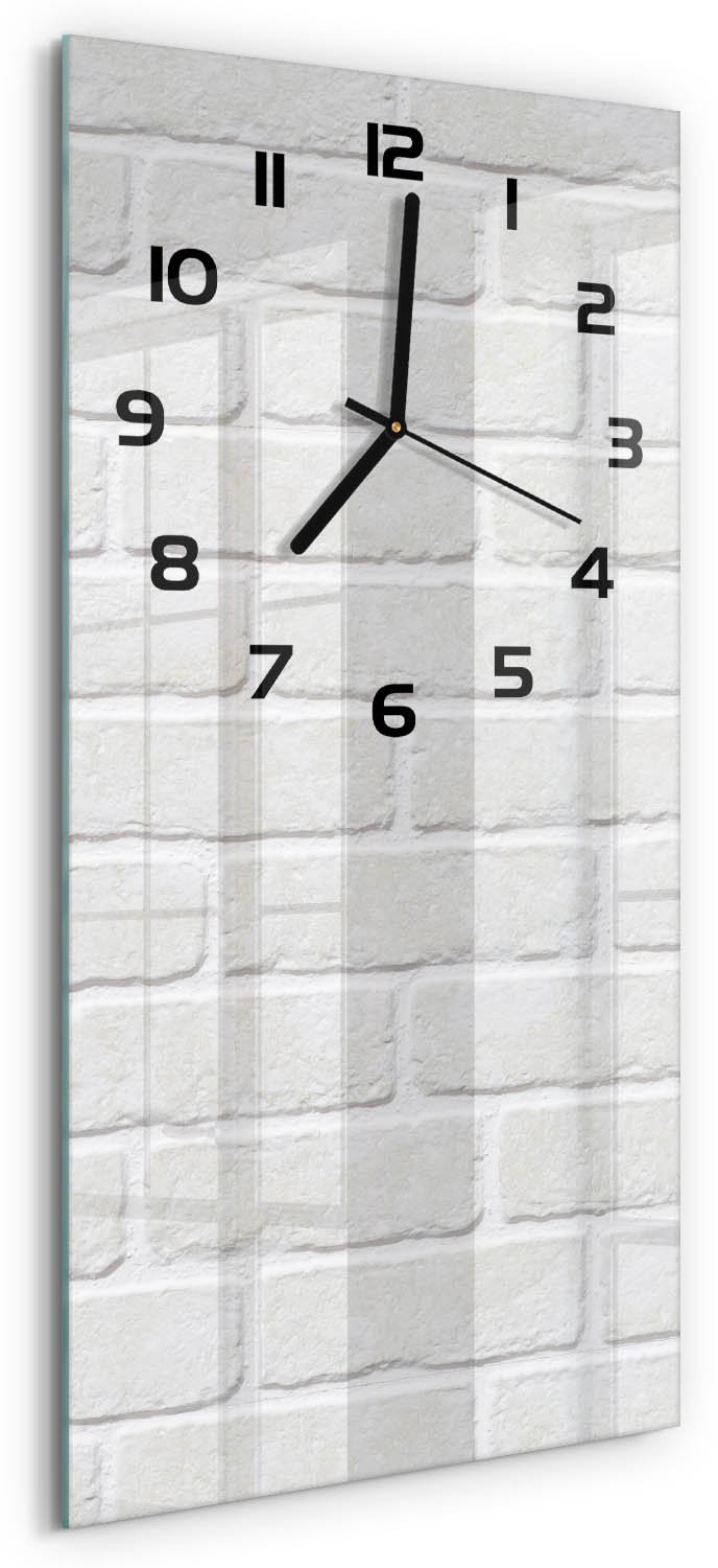 Tulup Wandklok - Bakstenen muur Glazen Klok Met Print - 30x60 cm - Wit Wandklok Glas Met Motief - Zwarte handen - Rechthoekige Klok - Wandklok Glas Decoratie - Gekleurde Glazen Klok