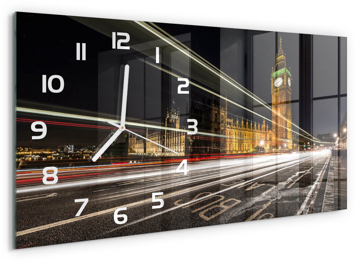 TULUP Wandklok - Big Ben Londen Moderne Wandklok Glas - 60x30 cm - Zwart Wandklok Glas Decoratie - Witte handen - Rechthoekige Klok - Glazen Wandklok Design - Klok Glas Met Opdruk