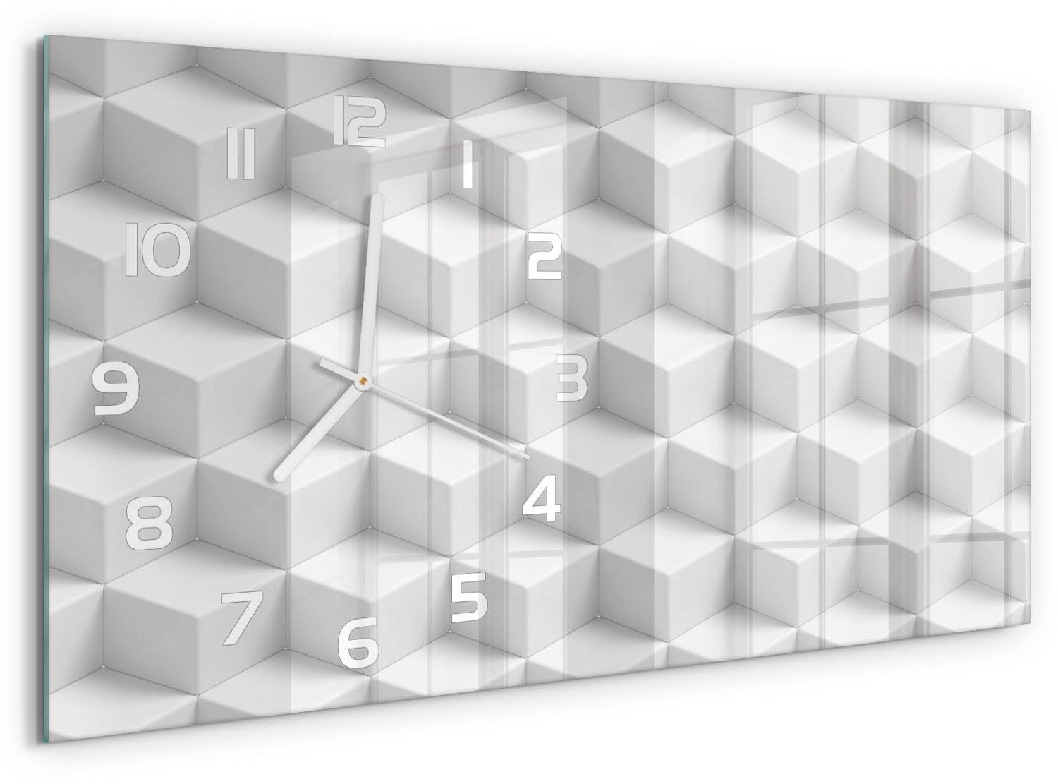TULUP Wandklok - 3D-abstractie Decoratieve Glazen Klok - 60x30 cm - Wit Glazen Wandklok Design - Witte handen - Rechthoekige Klok - Glazen Klok Met Print - Wandklok Glas Met Motief