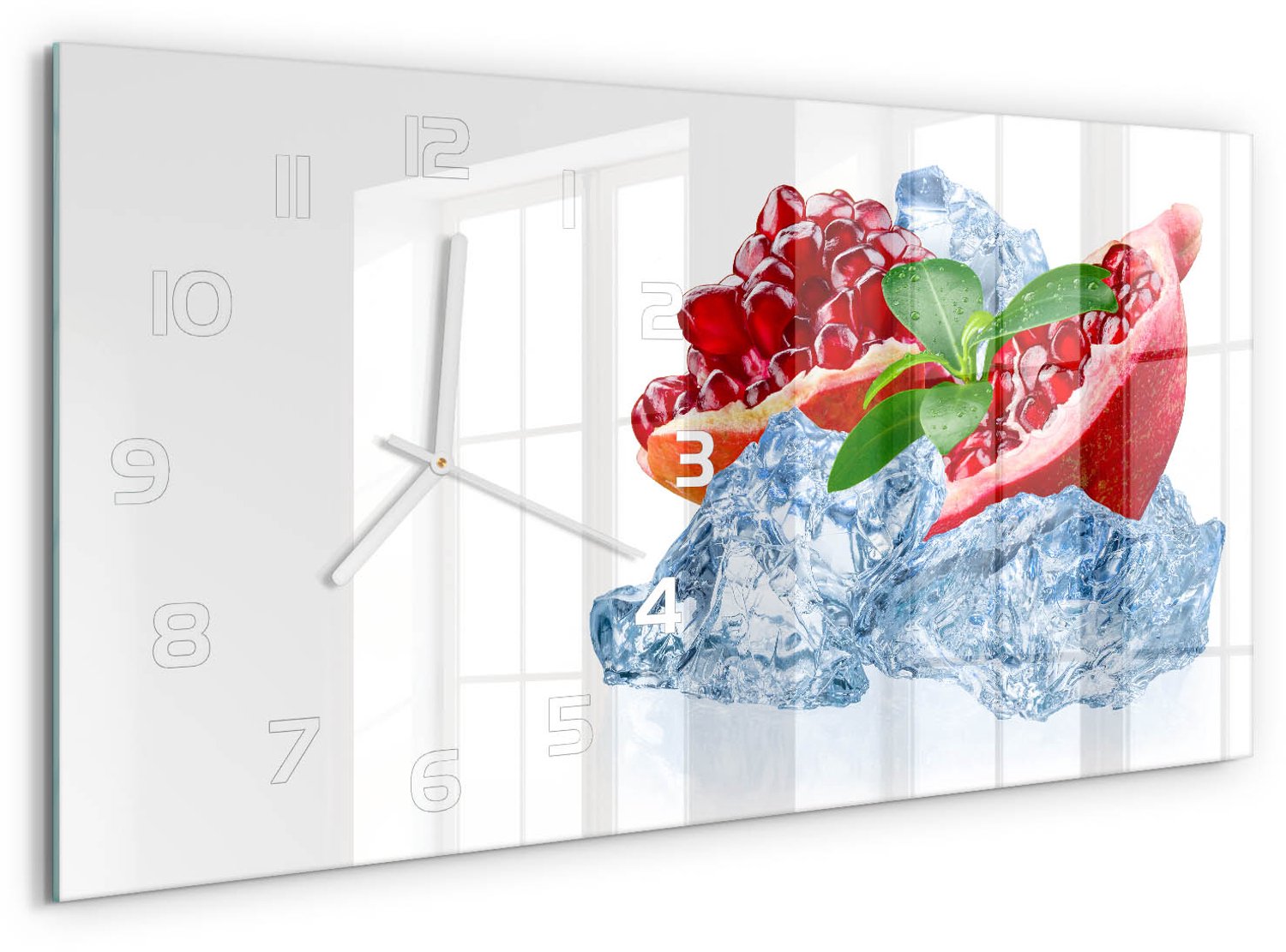 TULUP Wandklok - IJsgranaat Glazen Klok Met Print - 60x30 cm - Rood Wandklok Glas Met Motief - Witte handen - Rechthoekige Klok - Wandklok Glas Decoratie - Gekleurde Glazen Klok