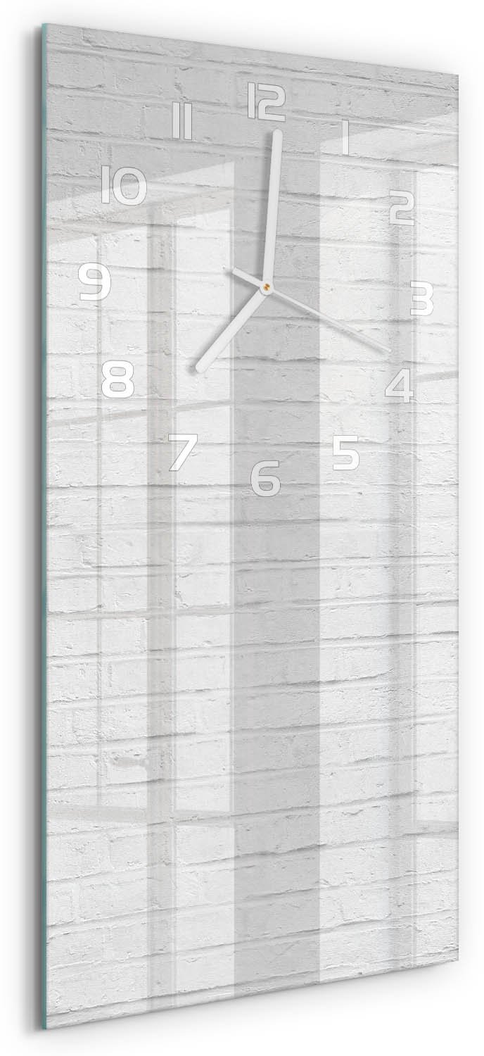Tulup Wandklok - Bakstenen muur Wandklok Glas Decoratie - 30x60 cm - Wit Gekleurde Glazen Klok - Witte handen - Rechthoekige Klok - Klok Glas Met Opdruk - Moderne Wandklok Glas