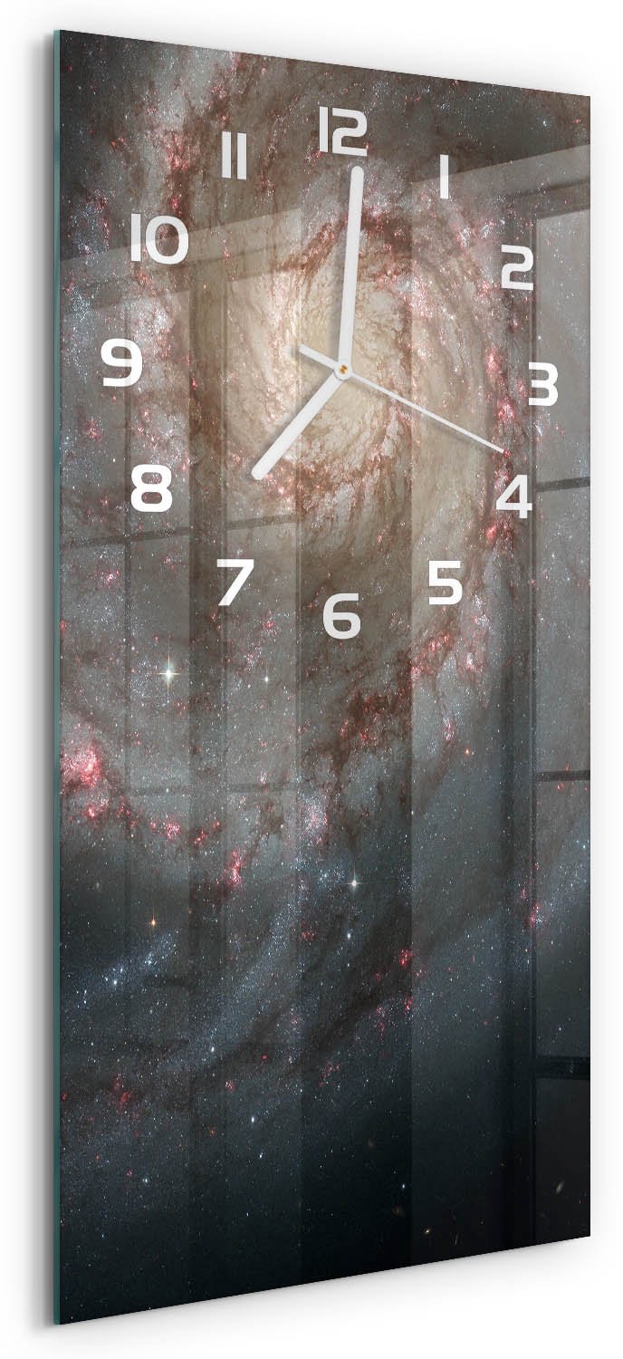 Tulup Wandklok - Mist Glazen Klok Met Print - 30x60 cm - Zwart Wandklok Glas Met Motief - Witte handen - Rechthoekige Klok - Wandklok Glas Decoratie - Gekleurde Glazen Klok