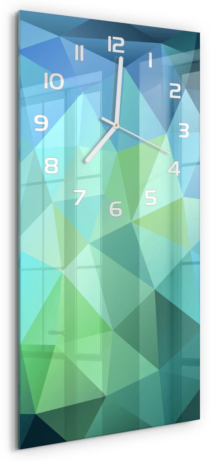 Tulup Wandklok - Abstracte achtergrond Wandklok Glas Decoratie - 30x60 cm - Blauw Gekleurde Glazen Klok - Witte handen - Rechthoekige Klok - Klok Glas Met Opdruk - Moderne Wandklok Glas