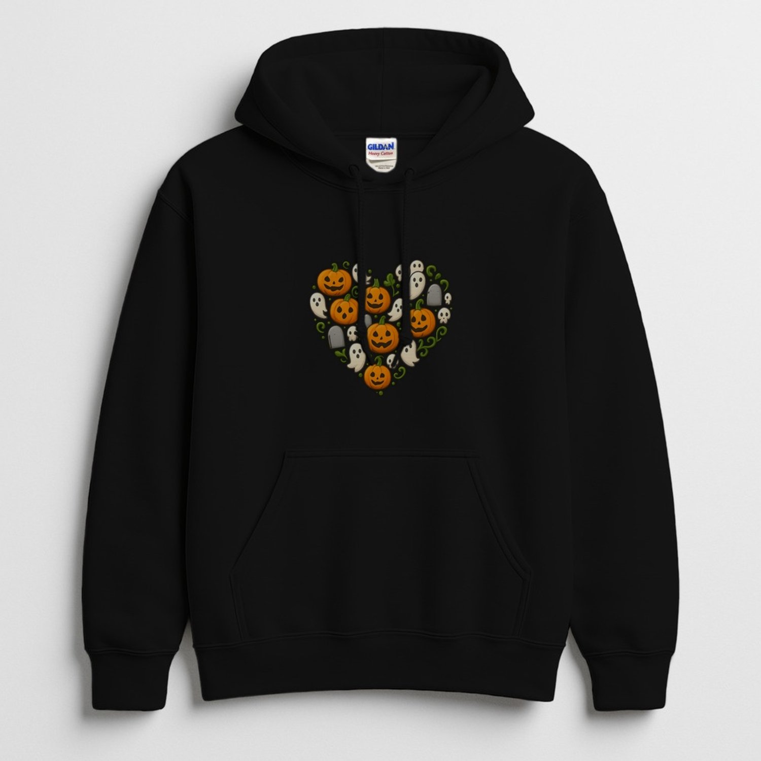 Halloween Hoodie – Hart vol Pompoenen en Spookjes – Feest Outfit – Unisex Hoodie voor Dames & Heren – Leuk Cadeau voor Halloween