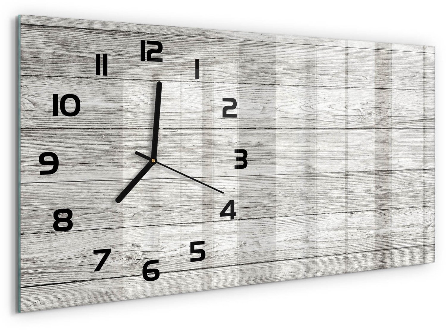 TULUP Wandklok - Houten achtergrond Decoratieve Glazen Klok - 60x30 cm - Grijs Glazen Wandklok Design - Zwarte handen - Rechthoekige Klok - Glazen Klok Met Print - Wandklok Glas Met Motief