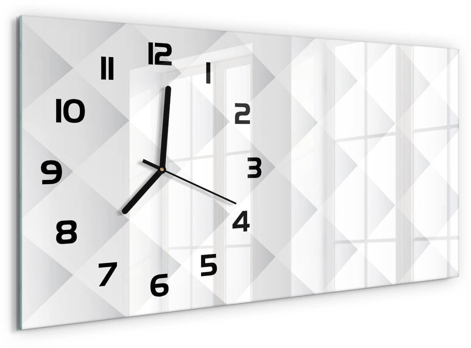 TULUP Wandklok - Vierkanten Achtergrond Klok Glas Met Opdruk - 60x30 cm - Wit Moderne Wandklok Glas - Zwarte handen - Rechthoekige Klok - Decoratieve Glazen Klok - Glazen Wandklok Design