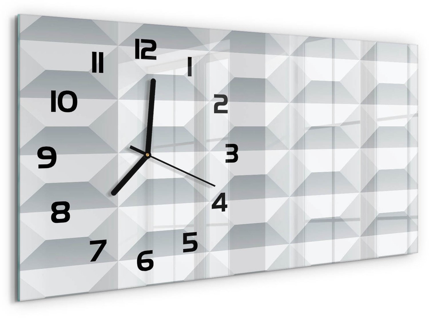 TULUP Wandklok - Geometrische achtergrond Wandklok Glas Decoratie - 60x30 cm - Wit Gekleurde Glazen Klok - Zwarte handen - Rechthoekige Klok - Klok Glas Met Opdruk - Moderne Wandklok Glas
