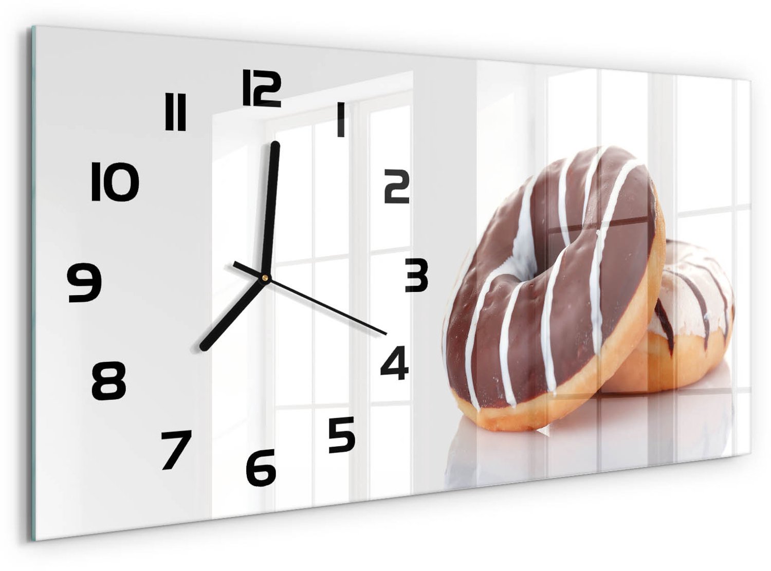 TULUP Wandklok - Chocoladedonuts Wandklok Glas Decoratie - 60x30 cm - Bruin Gekleurde Glazen Klok - Zwarte handen - Rechthoekige Klok - Klok Glas Met Opdruk - Moderne Wandklok Glas
