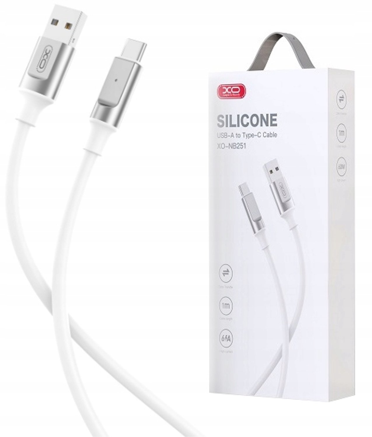 USB-C Kabel 6A 1m Quick Charge Siliconen Dik Wit XO