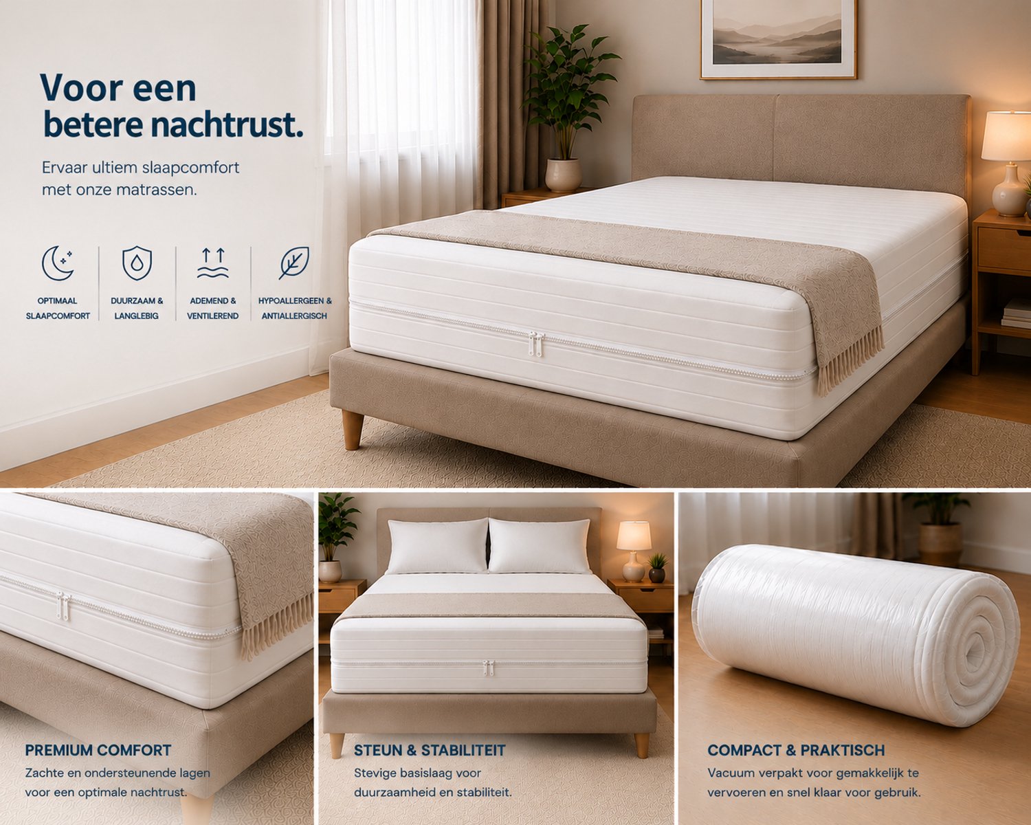 FITBERTH 180x200x16 Matras - Zacht - HR28 - Premium - Orthopedisch Verantwoord - Ventilerend - Ergonomische Ondersteuning - Afritsbaar - Wasbaar wit
