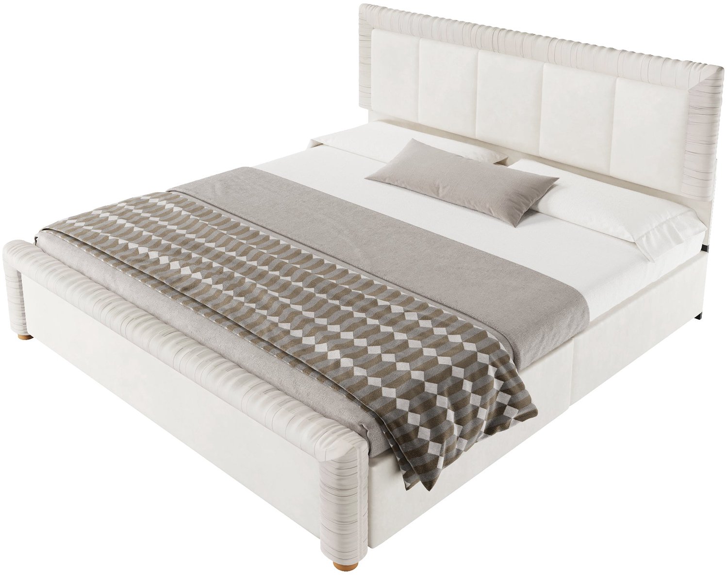 Merax Gestoffeerd Tweepersoonsbed 180 x 200 cm - Fluweel - Beige - 2 Opberglades - Lattenbodem