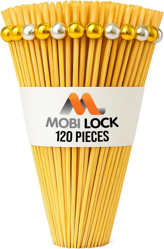 120 Stuks Bamboe Cocktailprikkers met Gouden & Zilveren Parel Tops - 12