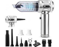 NETTLIFE Kruimeldief Handstofzuiger - 25000Pa Draadloos Oplaadbaar - 4-in-1 Auto Stofzuiger Met Air Duster Blazen - 3 Standen - Draagbaar voor Huishouden & Dierenharen - Zilver