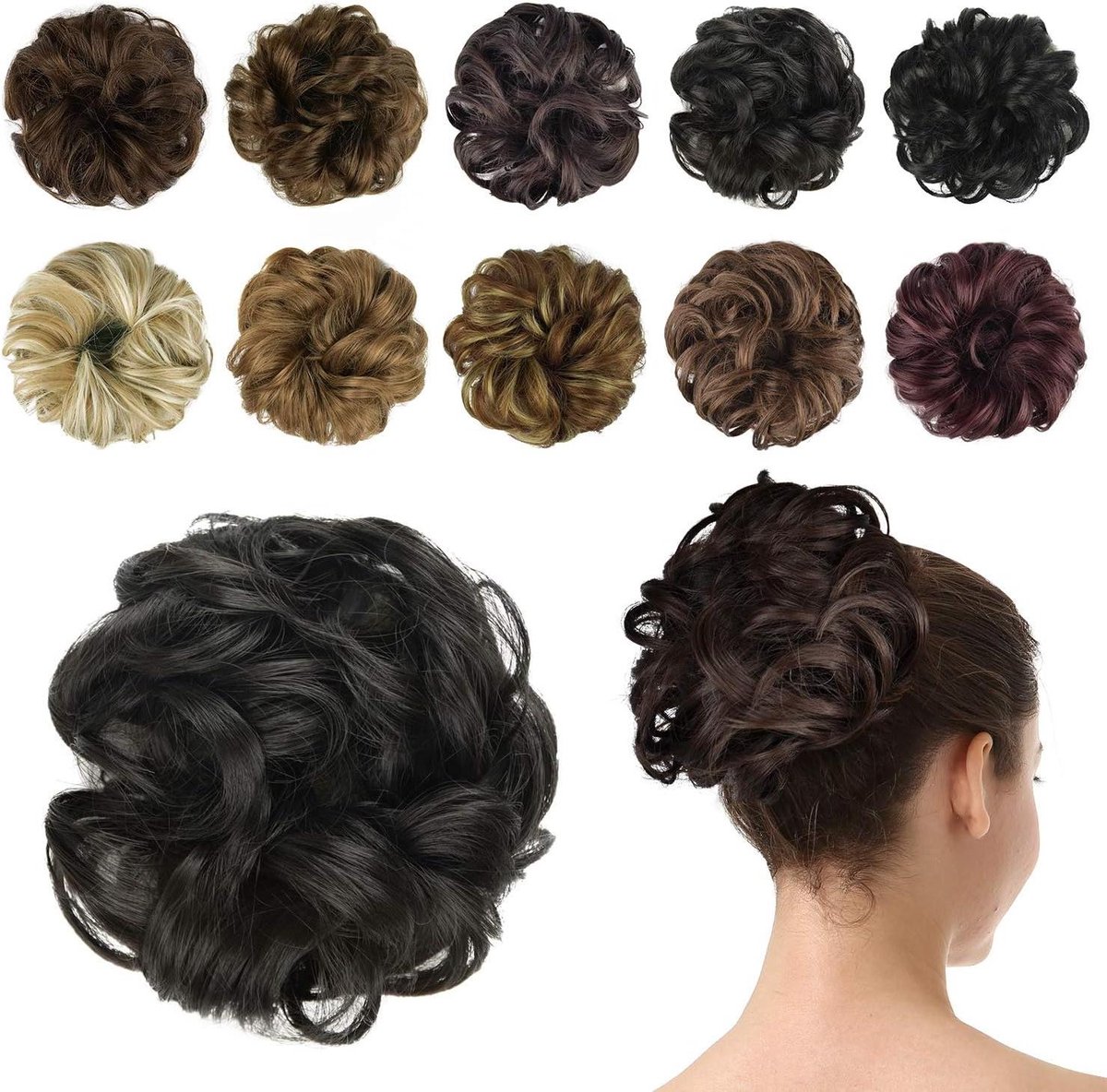 Provento - Haarknot Haarstukje Elastiek Messy Bun Scrunchies Synthetisch Dik Opgestoken Paardenstaart Haarextensies Vrouwen 40g