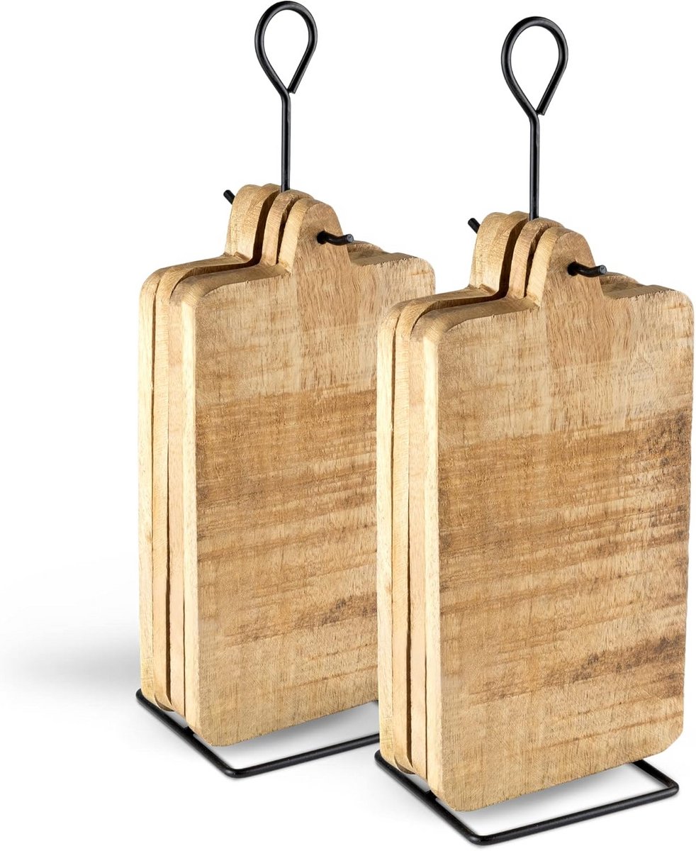 Set van 8 Houten Plankjes met Houder voor Ontbijt en Decoratie