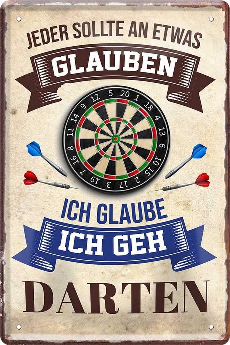 Grappig Metalen Bord met Dart Spreuk - 20x30 cm Wanddecoratie