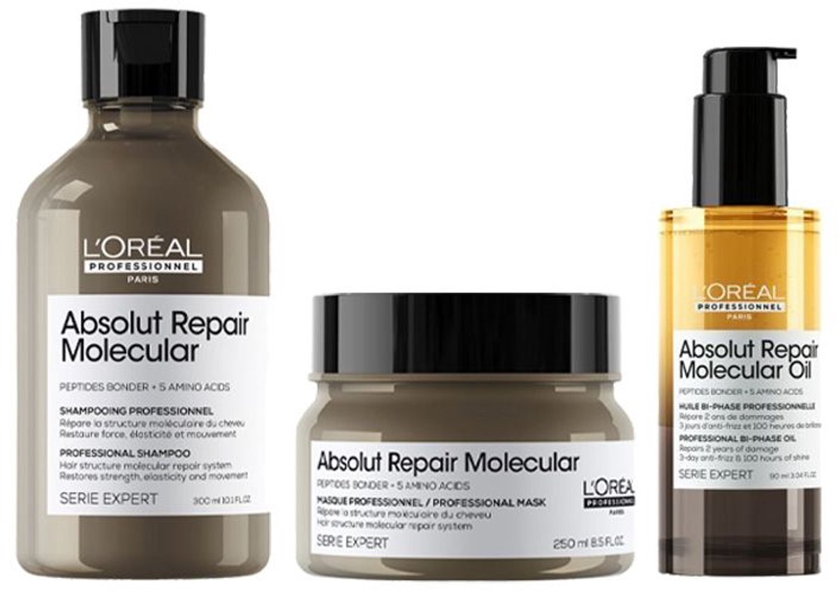 L'Oréal Professionnel Absolut Repair Molecular Shampoo 300ml + Mask 250ml + Dual Oil 90ml