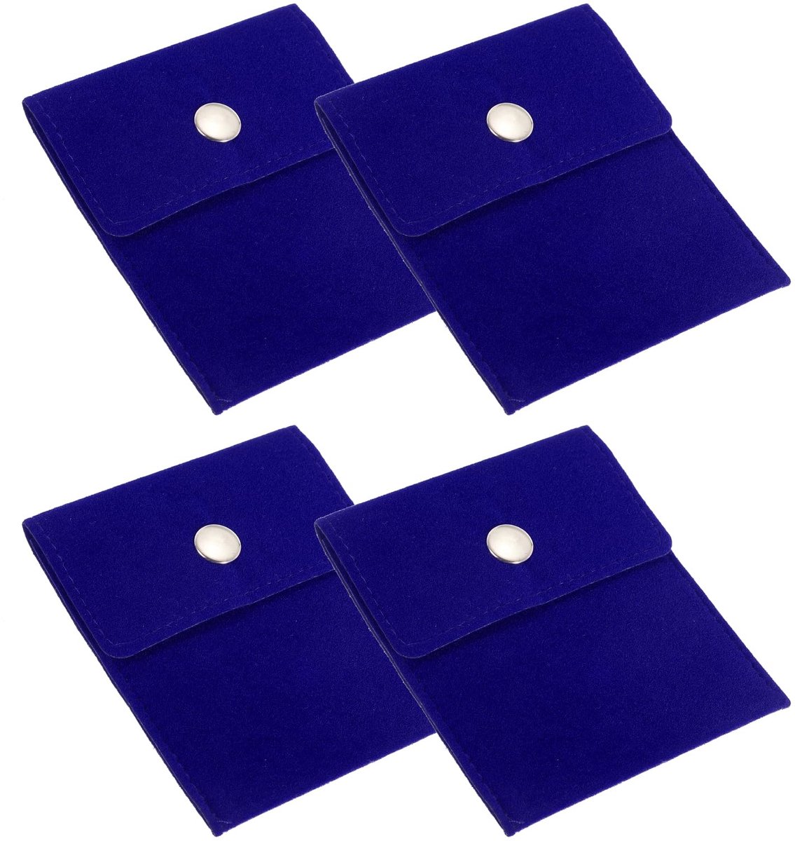 3,5x4 inch sieraden zakje, 4 Pack fluwelen zakjes drukknoop draagbare opbergtas voor oorbellen armbanden kettingen ringen horloge, blauw