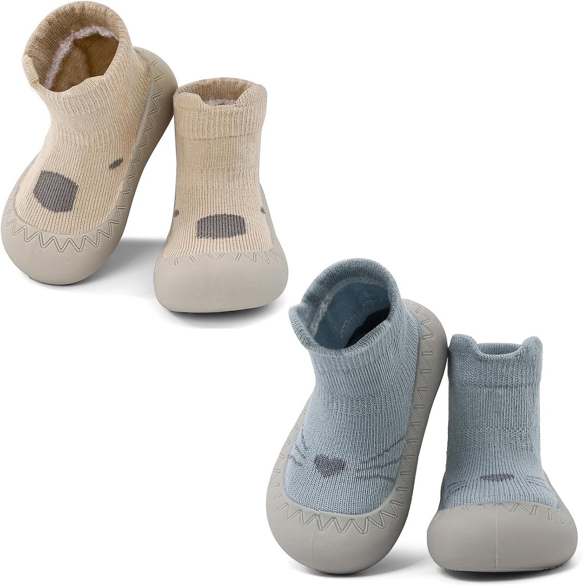 2 Paar Baby Slofjes Antislip Rubber Zool voor Eerste Stapjes Jongens Meisjes 6-24 Maanden