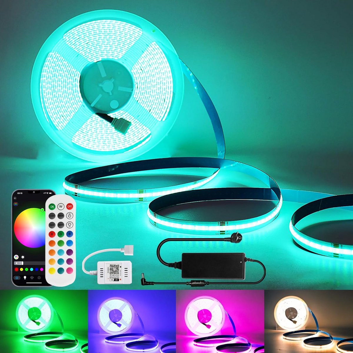 COB LED Strip 10 Meter RGBWW (Warm Wit) WiFi Dimbare Verlichting met Afstandsbediening en App Besturing