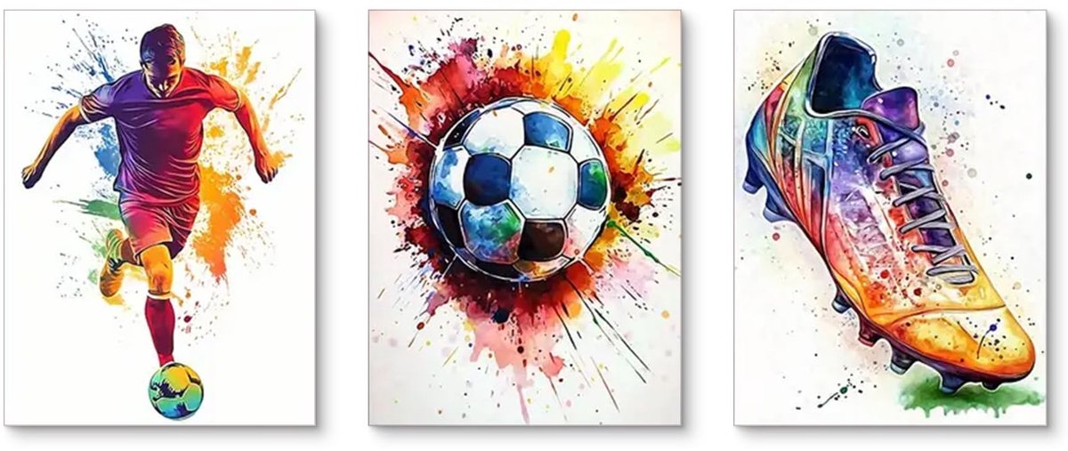 Unyqoos Set van drie kleurrijke voetbalposters voor moderne wanddecoratie