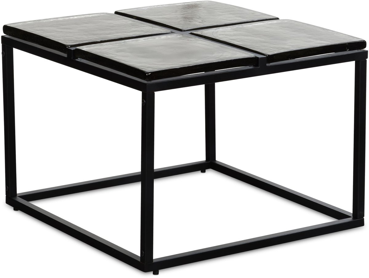 Ervesto salontafel glas metaal 58x58x43,5 cm salontafel zwart, design woonkamertafel vierkant, kleine salontafel modern, bijzettafel woonkamer