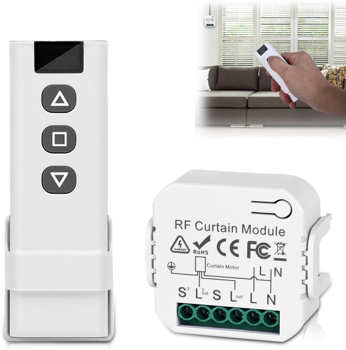 Ynkkvre – rolluikbesturing – draadloos retrofitset met RF-afstandsbediening en ontvanger – tot 100 m bereik – draadloze schakelaar voor rolluiken, jaloezieën, zonwering