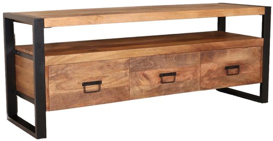 Meuble TV bois de manguier Ilse industriel 150cm bois massif