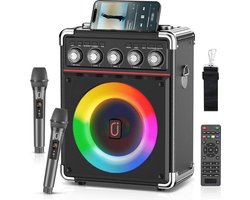 Karaoke Set Volwassenen – Draagbare Bluetooth Speaker Partybox – 2 Draadloze Microfoons – Bluetooth 5.0 – 16.5cm Subwoofer – 3D Geluid & Afstandsbediening
