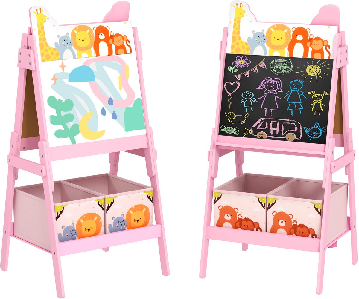 AIYAPLAY Kinder Schildersezel MDF, Stof 49L x 53,5B x 113H cm Roze